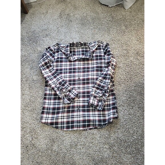 EDDIE BAUER Relaxed Fit Gray/Red Plaid Button Down Flannel Shirt Men's Size TL - Picture 6 of 14